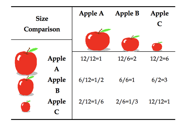 Figure 2.3  Reciprocal Structure of Pairwise Comparison Matrix for Apples